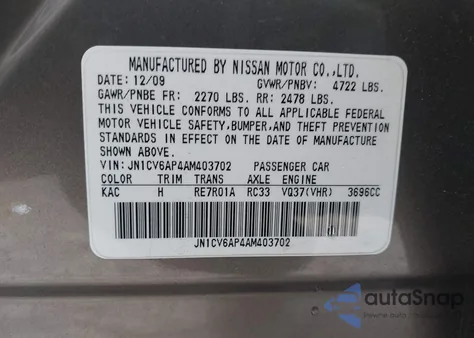 2010 Infiniti G37 Journey from USA, damaged, VIN JN1CV6AP4AM403702